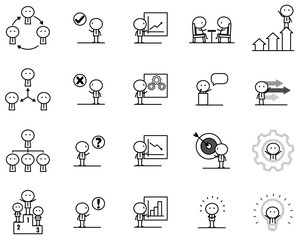 Fototapeta premium Set of Cartoon simple line charactor in variety action of Business idea concept for vector graphic design2