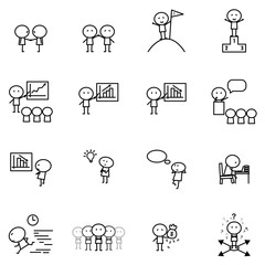 Set of Cartoon simple line charactor in variety action of Business idea concept for vector graphic design