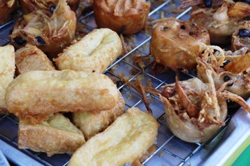 Fried tofu in the market