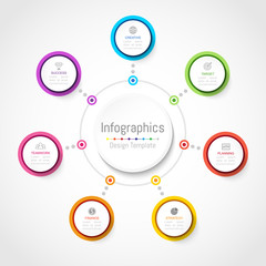 Infographic design elements for your business data with 7 options, parts, steps, timelines or processes, Circle round concept. Vector Illustration.