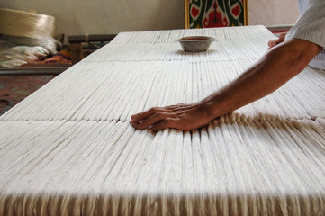 weaving and manufacturing of handmade carpets closeup
