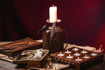 Set of mystical witchcraft objects for a horror ritual. Halloween concept.