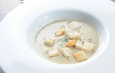 delicious cup of soup and shell