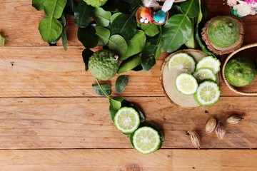 Fresh organic bergamot herb and lime leaf