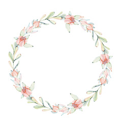 Elegant watercolor flowers circle  frame