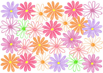 Handmade pencils drawing " Colorful Flowers" collage