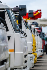 Moscow, Russia - September, 9, 2017: new trucks on a parking near the exebition center "Krocus city" in Moscow, Russia