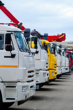 Moscow, Russia - September, 9, 2017: new trucks on a parking near the exebition center "Krocus city" in Moscow, Russia