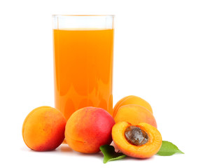 glass of apricot juice isolated on white background