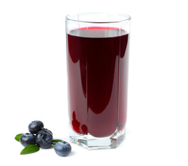 glass of blueberry juice isolated on white background