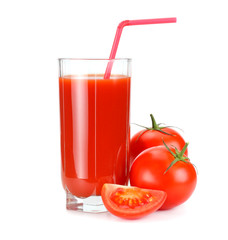 tomato juice isolated on white background. juice in glass
