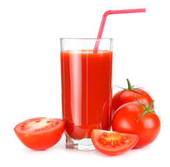 tomato juice isolated on white background. juice in glass