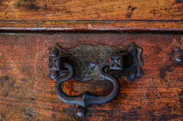 ancient doors close up - door details, knob, wood structure, iron texture