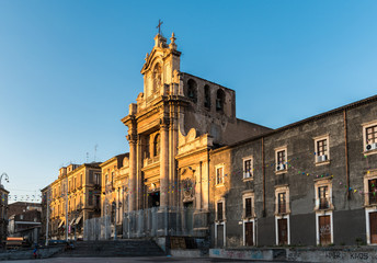 Fototapeta na wymiar The church of Madonna del Carmine in Catania during a sunny afternoon