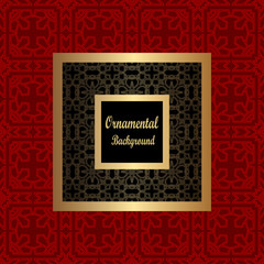 Vintage pattern on colored background with golden ornamental frame