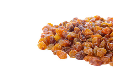 Dried raisins on a white background