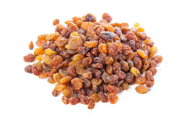 Dried raisins on a white background