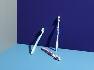 3 Zahnbürsten Studioaufnahme vor blau
