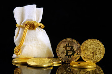 Physical version of Bitcoin, new virtual money. Conceptual image for worldwide cryptocurrency and...