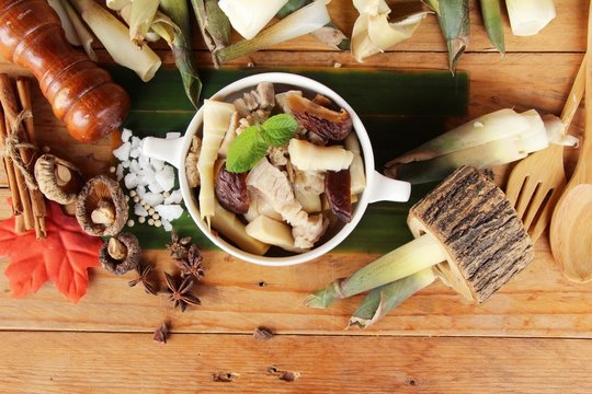 Bamboo shoot boiled soup with pork delicious