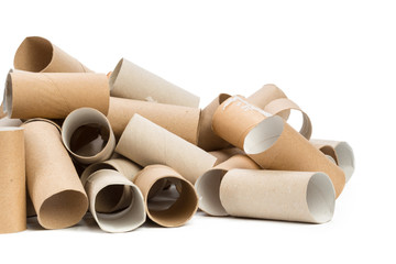 Empty toilet paper on white background