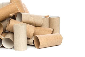 Empty toilet paper on white background