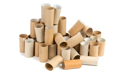 Empty toilet paper on white background