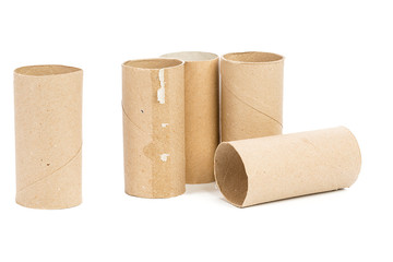 Empty toilet paper on white background