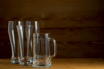 Beer glasses  on a wooden background