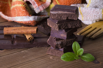 chocolate on wooden background