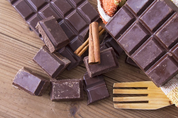 chocolate on wooden background