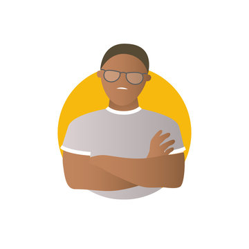 Proud, overproud black man, flat gradient vector icon