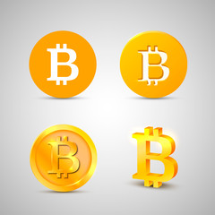 Bitcoin icons set on the white background. Vector illustration