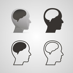 Silhouette head with the brain set. Vector illustration
