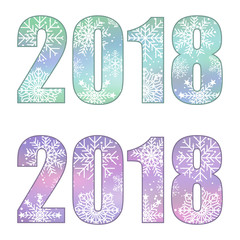 Vector new year 2018. Isolated on white background 2018 digits. Snowflake.