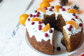  Kovrizhka spiced fruit  and honey Christmas cake covered with cranberry and tangearing 