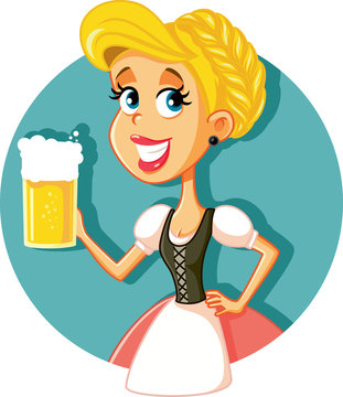 Oktoberfest Bavarian Girl Holding Beer Mug Vector Illustration