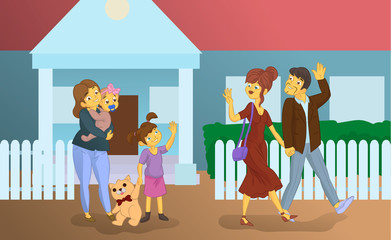 the nanny with children sees off parents