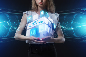 The concept of business, technology, the Internet and the network. A young entrepreneur working on a virtual screen of the future and sees the inscription: Asset allocation