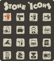 home appliances stone icon set