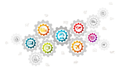 Logistics concept illustration with gear made out of commercial icons