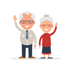 Elderly couple waving a greeting