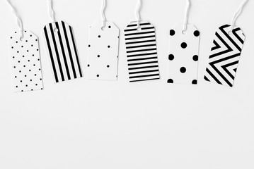 Set of handmade minimalist black and white Christmas gift tags