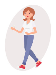 Cartoon character design female woman stand with welcome gesture smile face