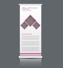 Roll up banner stand template. Abstract background for design,  business, education, advertisement. Vector  illustration. Pink color.