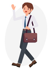 Cartoon character design male business man wave hand greeting say hello