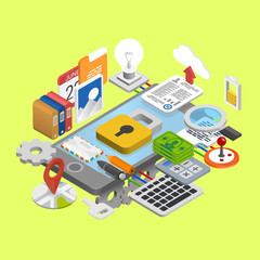 Fototapeta premium Mobile development icons collage set art. Vector illustration