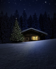 Schihütte mit Weihnachtsbaum