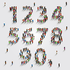 Large group of people in number set form. Vector illustration