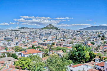 Mount lycabettus athens greece.The hill is a tourist destination.Lycabettus is credited to Athena, who created it when she dropped a limestone mountain for the construction of the Acropolis